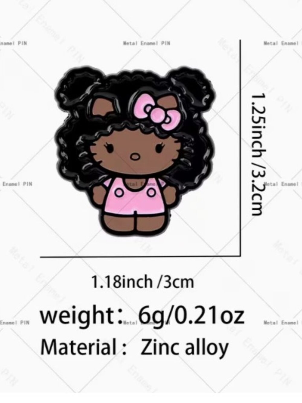 HELLO KITTY Brown Skinned & Afro Puffs Enamelβ Pin Brooch (NEW & SO CUTE!) - Picture 4 of 6